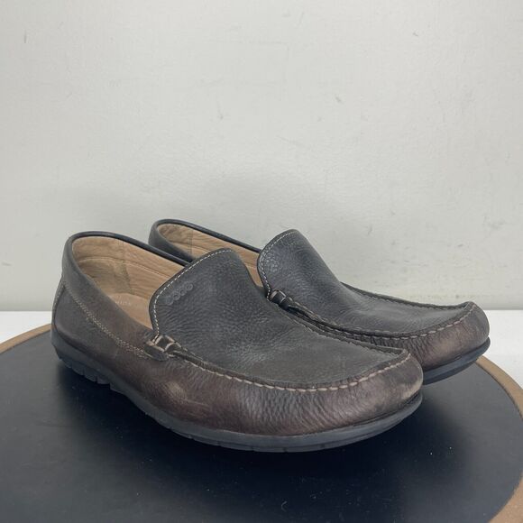Ecco Fusion Loafers Men 8-8.5 Slip On Grained Leather Dark Brown Business Casual main image 10